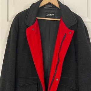 Adolfo Charcoal Elevated Men's Military Jacket with Red Corduroy Accents